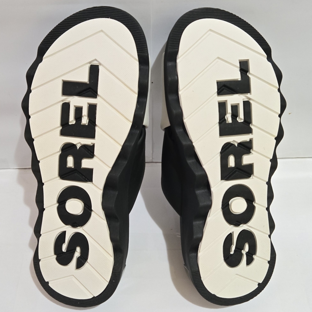 Sorel VIIBE‎ Soft Leather Platform Slide Sandals Black White - Picture 7 of 7